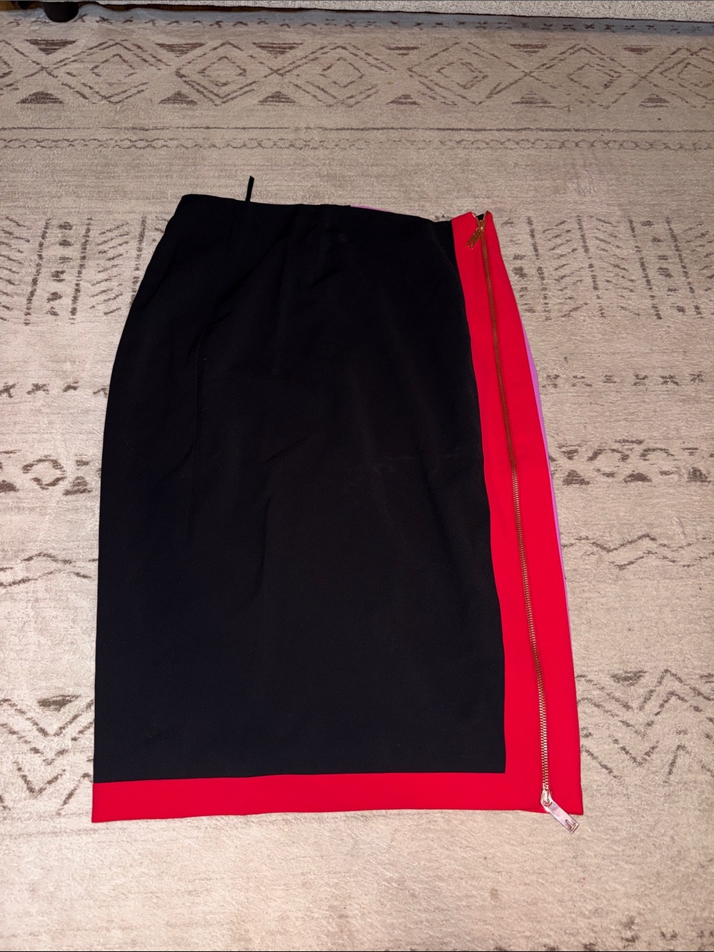 Ted Baker Black Pencil Skirt with Red Trim and Gold Zip